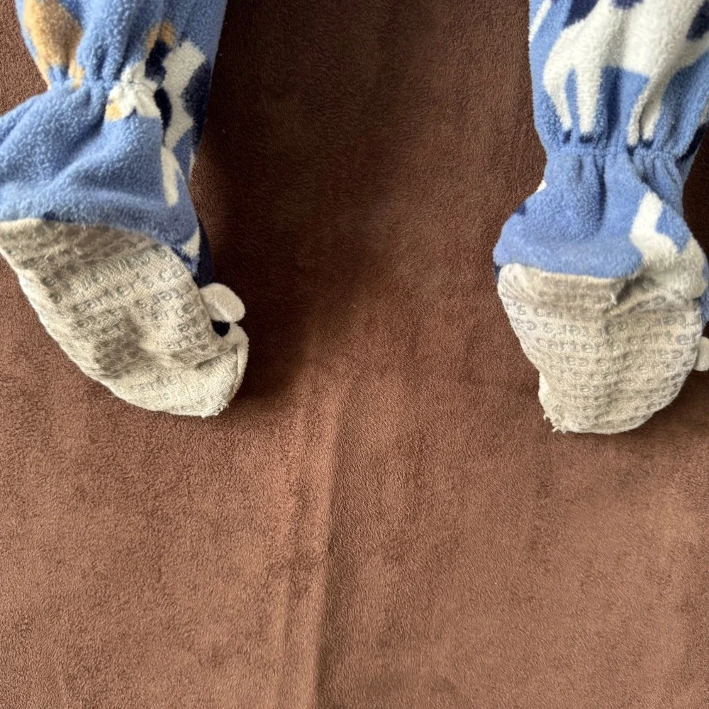 Carters Toddler‎ 2T Fleece Footed Pajamas Blue Farm Cow Chicken Print Sleeper